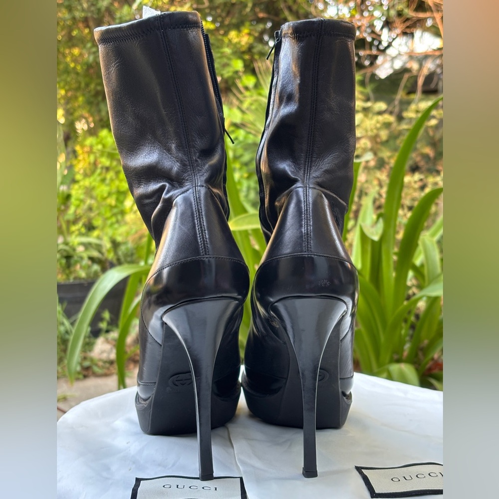 Gucci 38 wimbledon black leather platform ankle boots - Picture 5 of 7